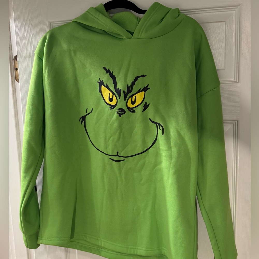 Green Grinch Face Hoodie Top